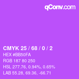 カラーコード: CMYK 25 / 68 / 0 / 2 | qconv.com