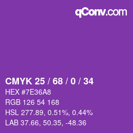 カラーコード: CMYK 25 / 68 / 0 / 34 | qconv.com