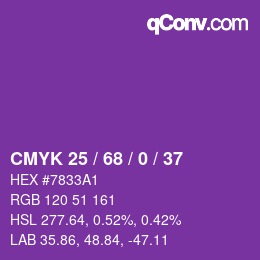 カラーコード: CMYK 25 / 68 / 0 / 37 | qconv.com