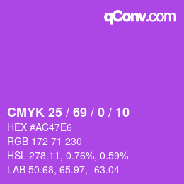 カラーコード: CMYK 25 / 69 / 0 / 10 | qconv.com