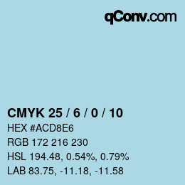 カラーコード: CMYK 25 / 6 / 0 / 10 | qconv.com