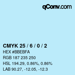 カラーコード: CMYK 25 / 6 / 0 / 2 | qconv.com