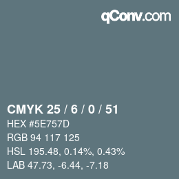 Farbcode: CMYK 25 / 6 / 0 / 51 | qconv.com