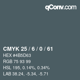 Color code: CMYK 25 / 6 / 0 / 61 | qconv.com