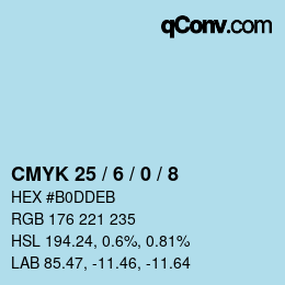 Color code: CMYK 25 / 6 / 0 / 8 | qconv.com