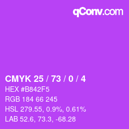 Color code: CMYK 25 / 73 / 0 / 4 | qconv.com