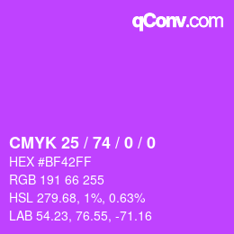 Color code: CMYK 25 / 74 / 0 / 0 | qconv.com