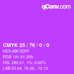 カラーコード: CMYK 25 / 76 / 0 / 0 | qconv.com