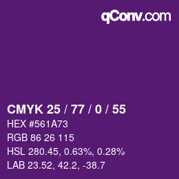 Color code: CMYK 25 / 77 / 0 / 55 | qconv.com