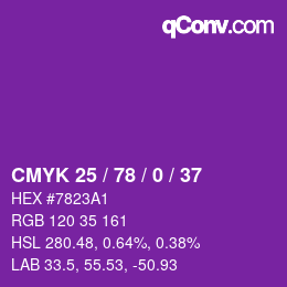 カラーコード: CMYK 25 / 78 / 0 / 37 | qconv.com