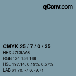颜色代码: CMYK 25 / 7 / 0 / 35 | qconv.com