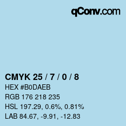 カラーコード: CMYK 25 / 7 / 0 / 8 | qconv.com