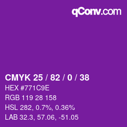 颜色代码: CMYK 25 / 82 / 0 / 38 | qconv.com