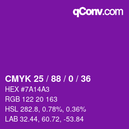 カラーコード: CMYK 25 / 88 / 0 / 36 | qconv.com