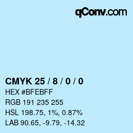 カラーコード: CMYK 25 / 8 / 0 / 0 | qconv.com