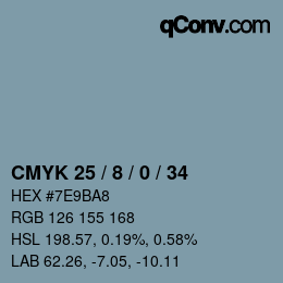 颜色代码: CMYK 25 / 8 / 0 / 34 | qconv.com