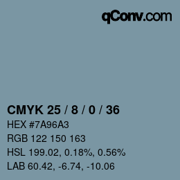 Color code: CMYK 25 / 8 / 0 / 36 | qconv.com