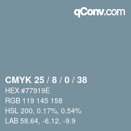 颜色代码: CMYK 25 / 8 / 0 / 38 | qconv.com