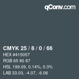 カラーコード: CMYK 25 / 8 / 0 / 66 | qconv.com