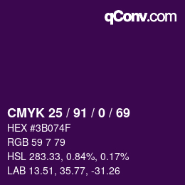 Color code: CMYK 25 / 91 / 0 / 69 | qconv.com