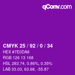 カラーコード: CMYK 25 / 92 / 0 / 34 | qconv.com