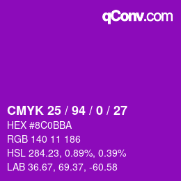 Color code: CMYK 25 / 94 / 0 / 27 | qconv.com
