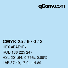 Color code: CMYK 25 / 9 / 0 / 3 | qconv.com