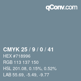 颜色代码: CMYK 25 / 9 / 0 / 41 | qconv.com