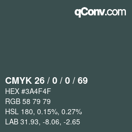 カラーコード: CMYK 26 / 0 / 0 / 69 | qconv.com