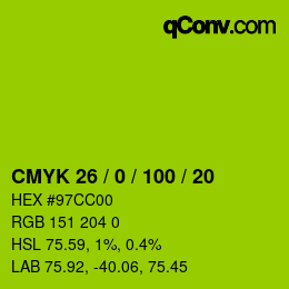 カラーコード: CMYK 26 / 0 / 100 / 20 | qconv.com