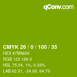 カラーコード: CMYK 26 / 0 / 100 / 35 | qconv.com