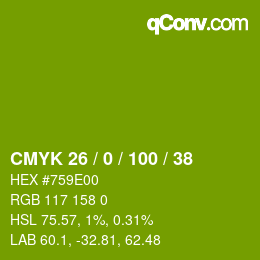 Color code: CMYK 26 / 0 / 100 / 38 | qconv.com
