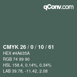 Color code: CMYK 26 / 0 / 10 / 61 | qconv.com