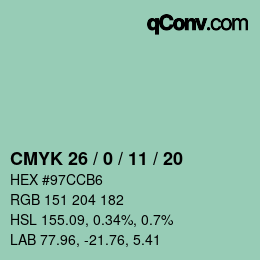 カラーコード: CMYK 26 / 0 / 11 / 20 | qconv.com