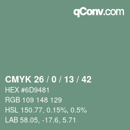 Color code: CMYK 26 / 0 / 13 / 42 | qconv.com