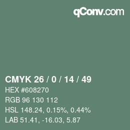 Color code: CMYK 26 / 0 / 14 / 49 | qconv.com