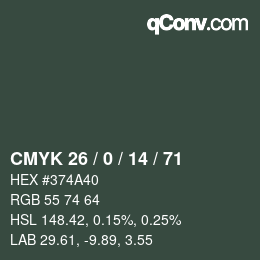 Color code: CMYK 26 / 0 / 14 / 71 | qconv.com