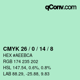 カラーコード: CMYK 26 / 0 / 14 / 8 | qconv.com