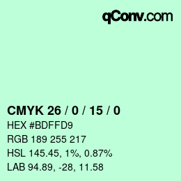 颜色代码: CMYK 26 / 0 / 15 / 0 | qconv.com