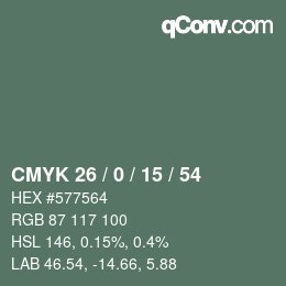 Farbcode: CMYK 26 / 0 / 15 / 54 | qconv.com