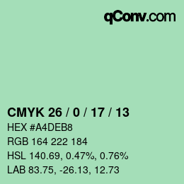 Color code: CMYK 26 / 0 / 17 / 13 | qconv.com