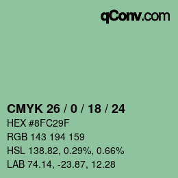 Farbcode: CMYK 26 / 0 / 18 / 24 | qconv.com