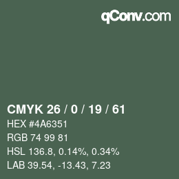 Farbcode: CMYK 26 / 0 / 19 / 61 | qconv.com