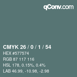 Color code: CMYK 26 / 0 / 1 / 54 | qconv.com