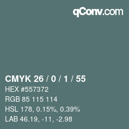 Color code: CMYK 26 / 0 / 1 / 55 | qconv.com