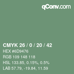 Farbcode: CMYK 26 / 0 / 20 / 42 | qconv.com