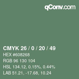 Farbcode: CMYK 26 / 0 / 20 / 49 | qconv.com