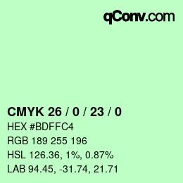 Color code: CMYK 26 / 0 / 23 / 0 | qconv.com