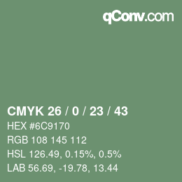 Color code: CMYK 26 / 0 / 23 / 43 | qconv.com