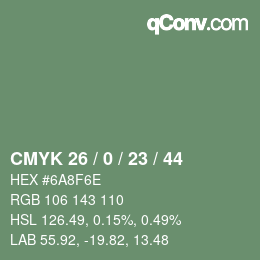 カラーコード: CMYK 26 / 0 / 23 / 44 | qconv.com